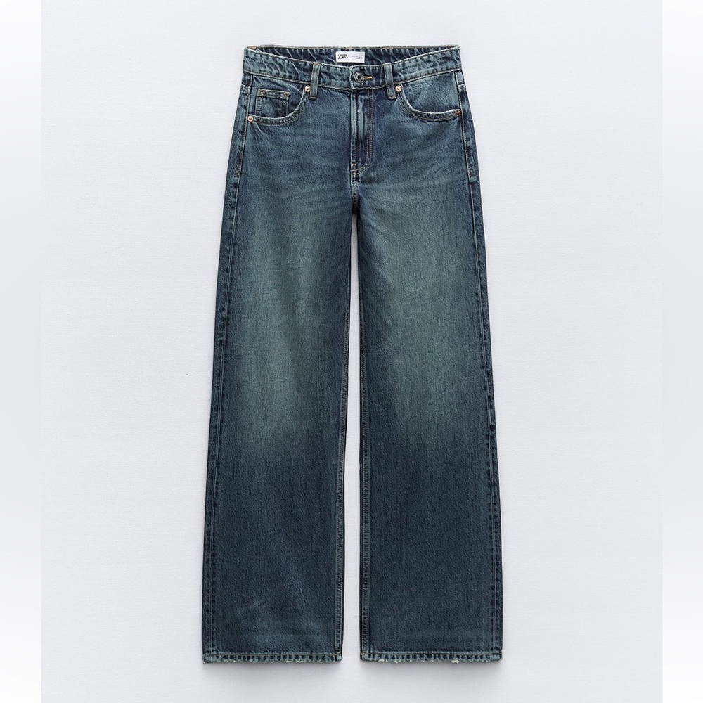 Zara Mid Rise TRE Loose Fit Long straight leg Jeans Blue size 32 US 10 NWT - Picture 3 of 16